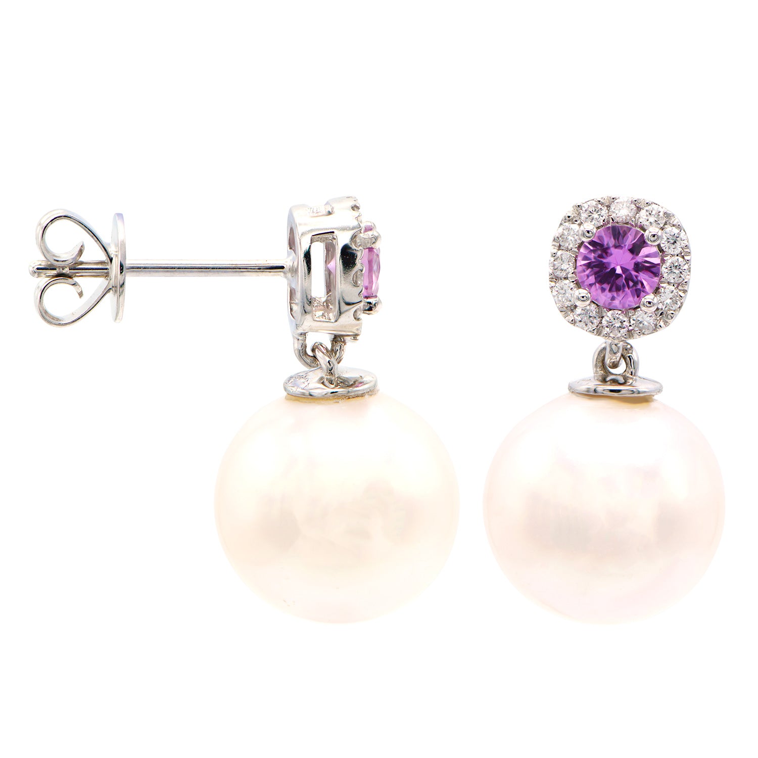 Earrings 14KW/1.3G W.FW 2PS-0.39CT 24RD-0.14CT 10-11mm AE112002PS