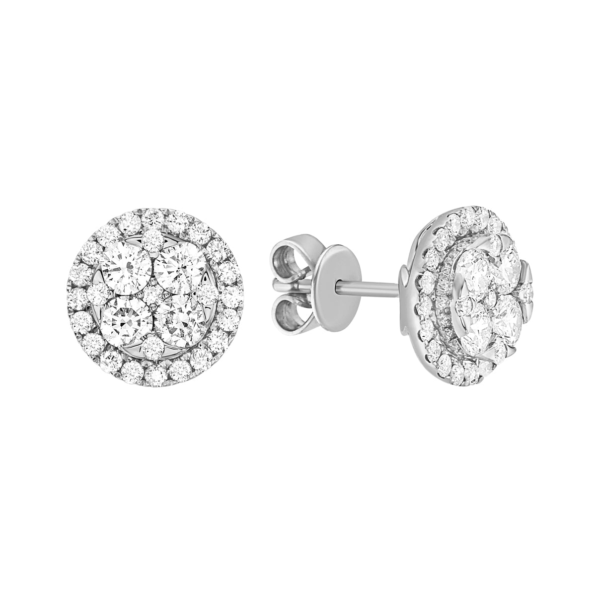 Round Shaped Diamond Cluster Circle Stud Earrings