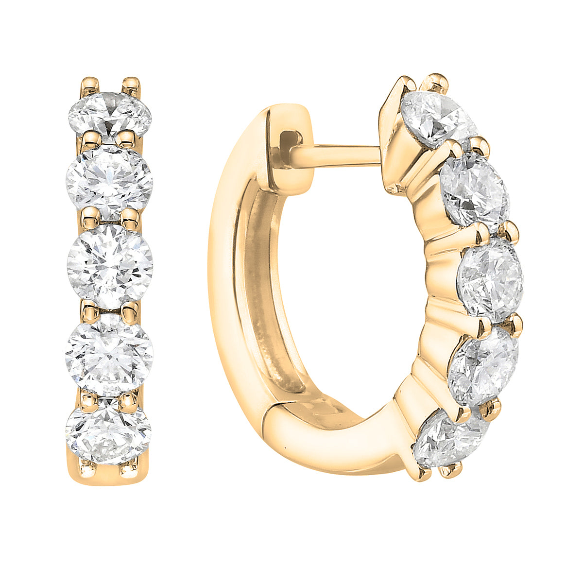 14K Yellow Gold Diamond Hoop Earrings - Large