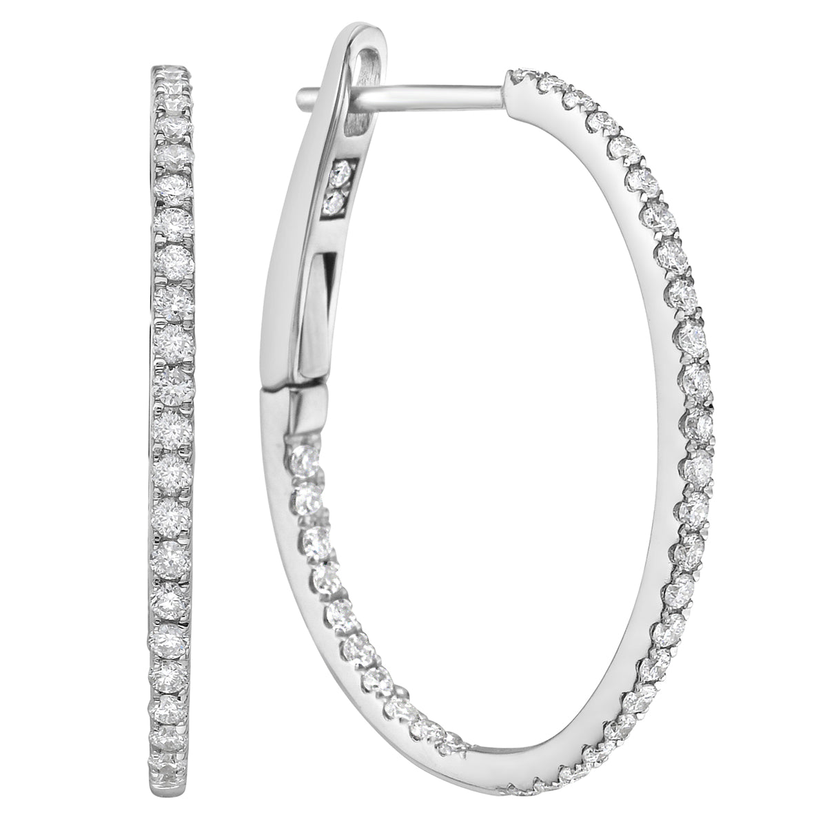 14K White Gold Inside and Out Diamond Hoop Earrings