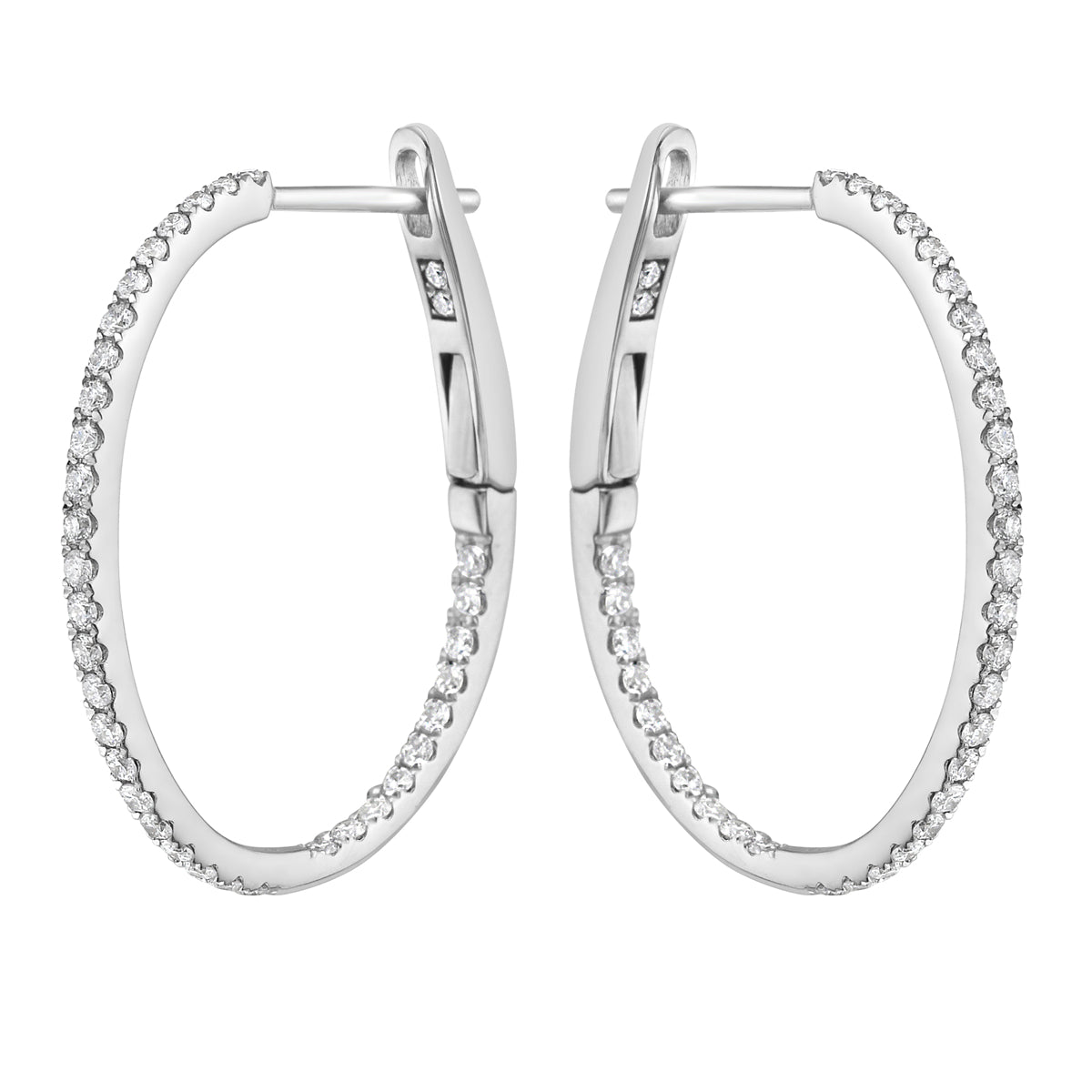 14K White Gold Inside and Out Diamond Hoop Earrings