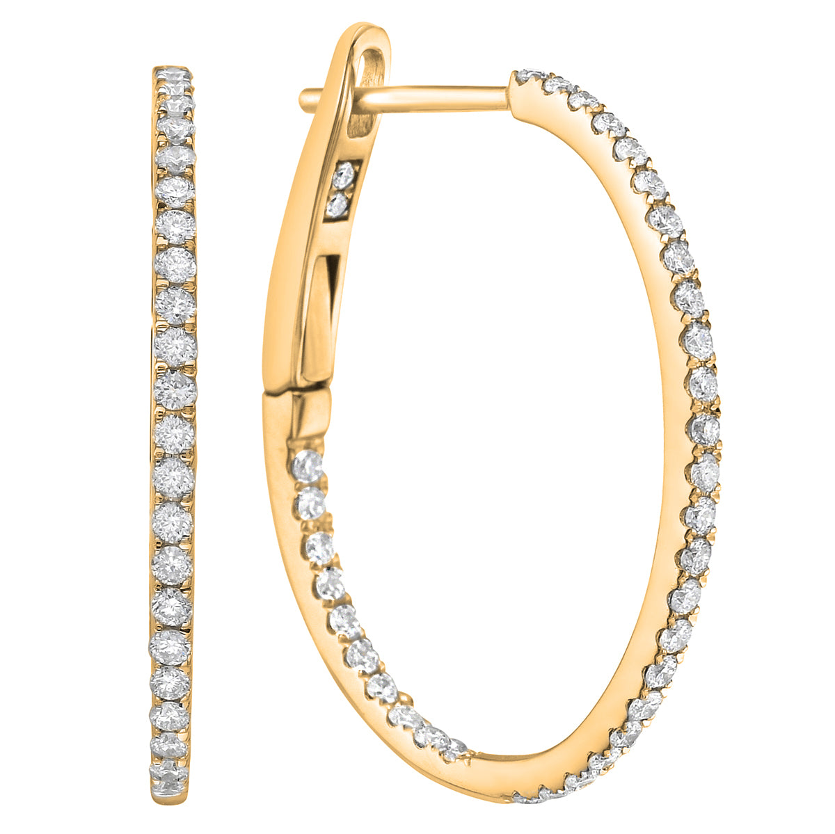 14K Yellow Gold Inside and Out Diamond Hoop Earrings