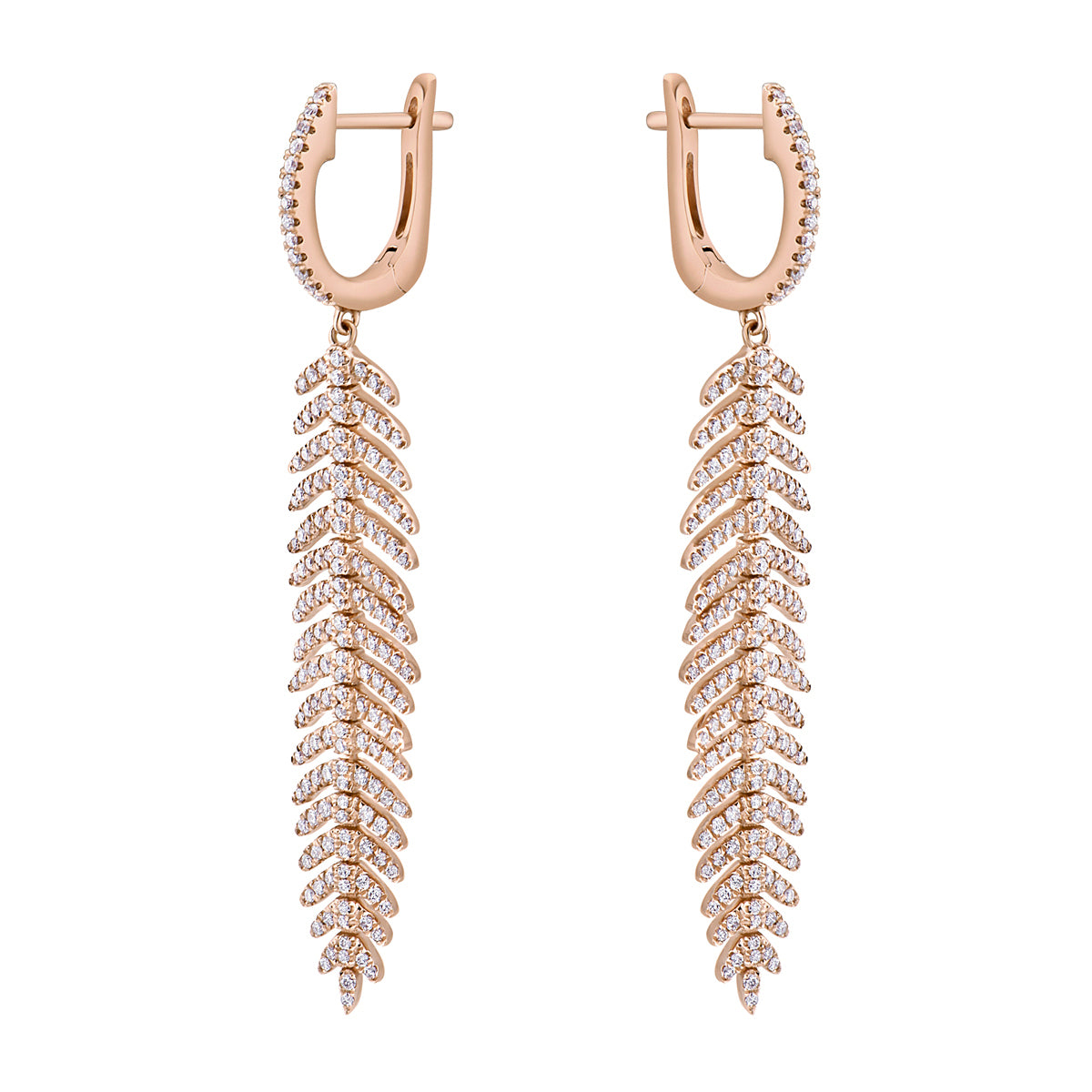 Rose Gold Dangle Diamond Leaf Earrings