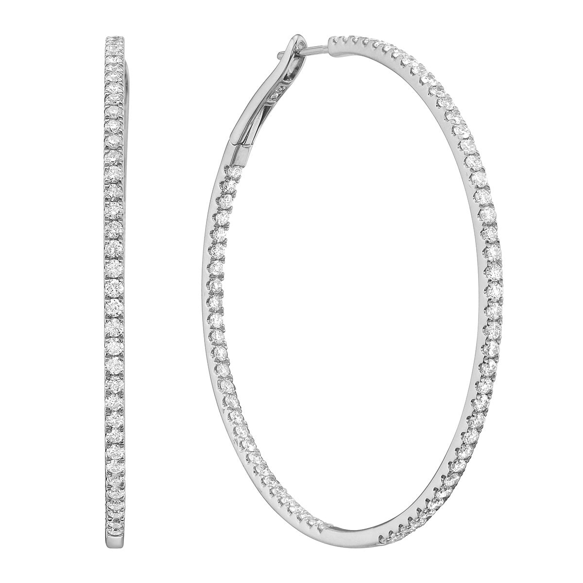 2.0in White Gold Inside and Out Diamond Hoop Earrings