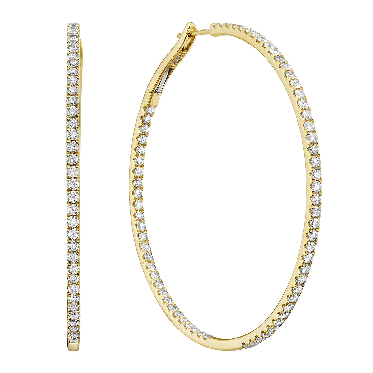 2.0n Yellow Gold Insdie and Out Diamond Hoop Earrings