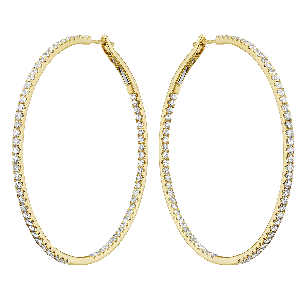 2.0n Yellow Gold Insdie and Out Diamond Hoop Earrings