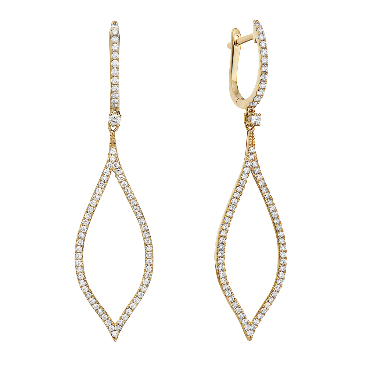 14K Yellow Gold Open Leaf Drop Earrings