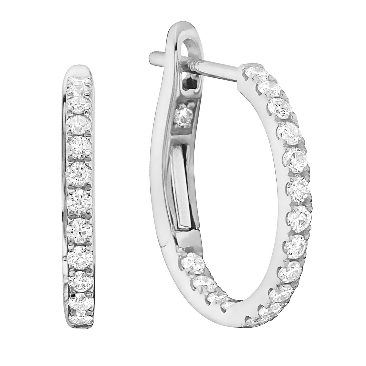 14K White Gold Classic Round Huggies - Medium