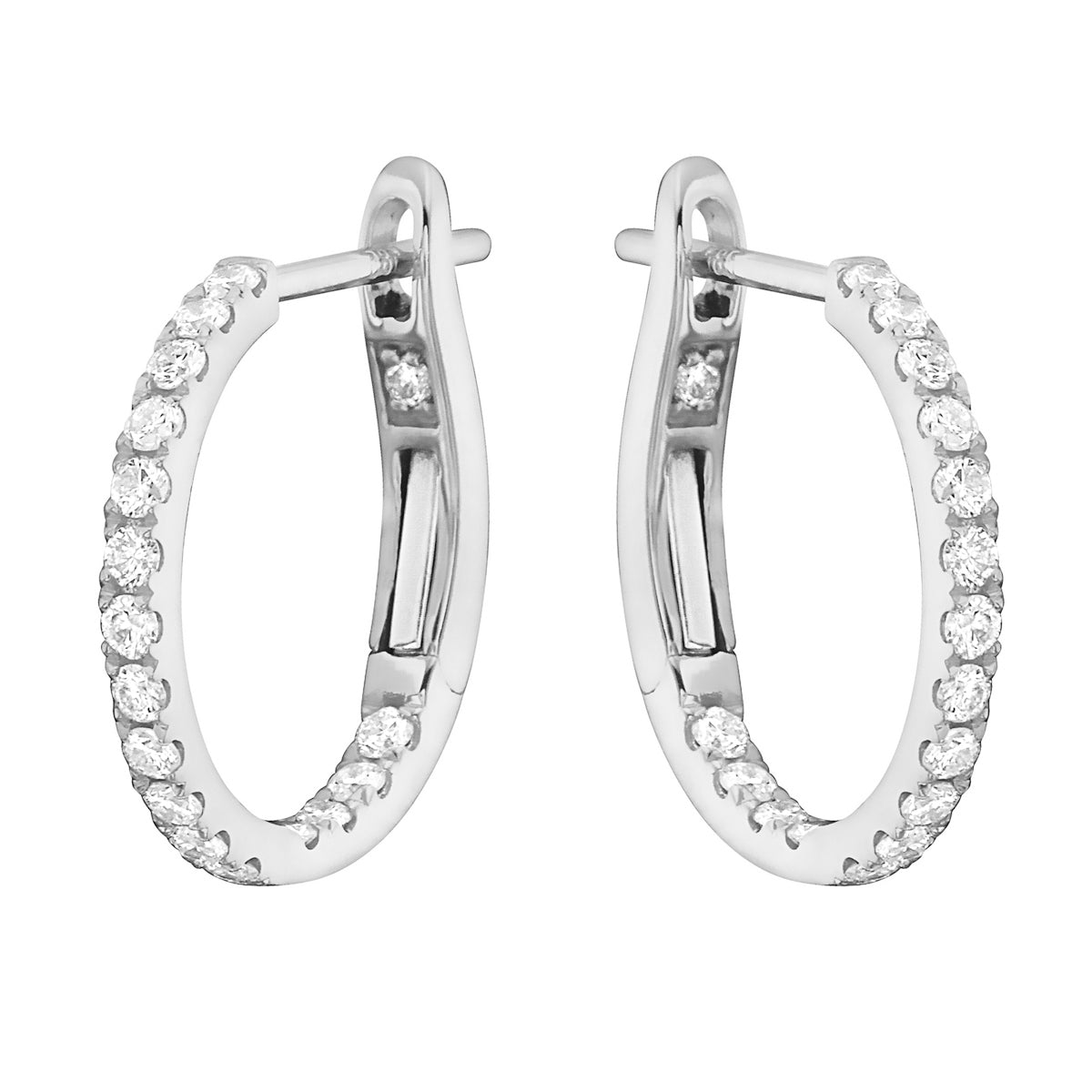 14K White Gold Classic Round Huggies - Medium