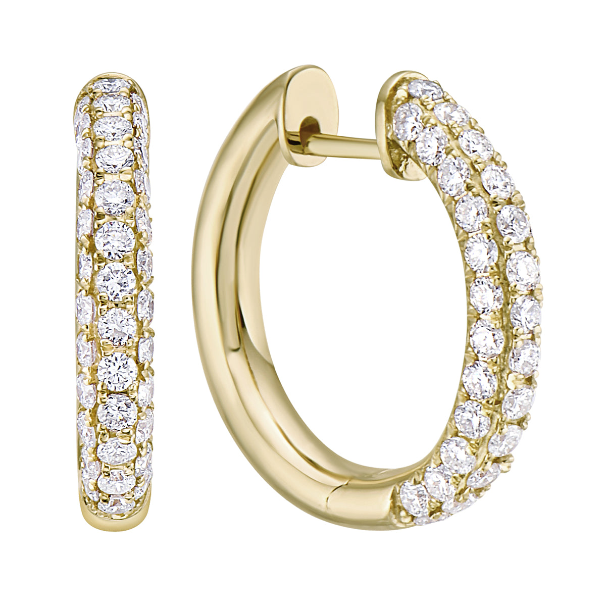 Thick Yellow Gold Diamond Huggie Hoop Earings