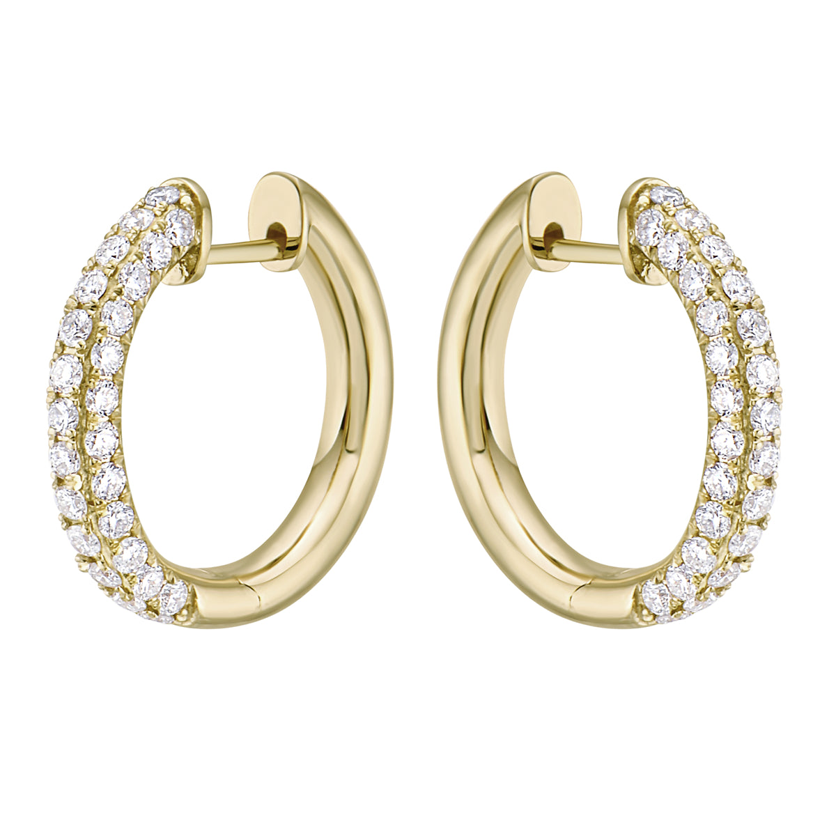 Thick Yellow Gold Diamond Huggie Hoop Earings