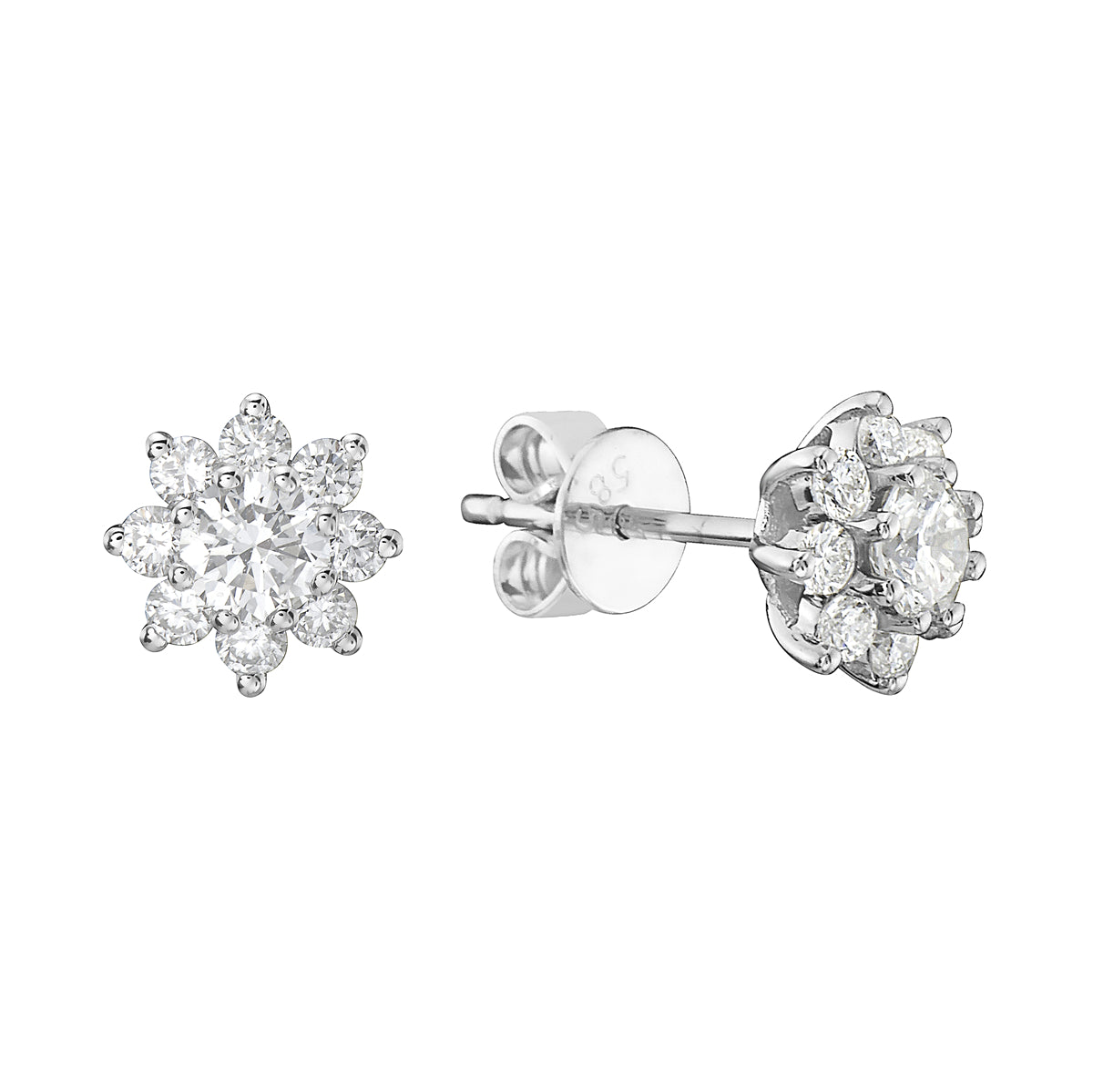 14K White Gold Diamond Flower Cluster - Medium