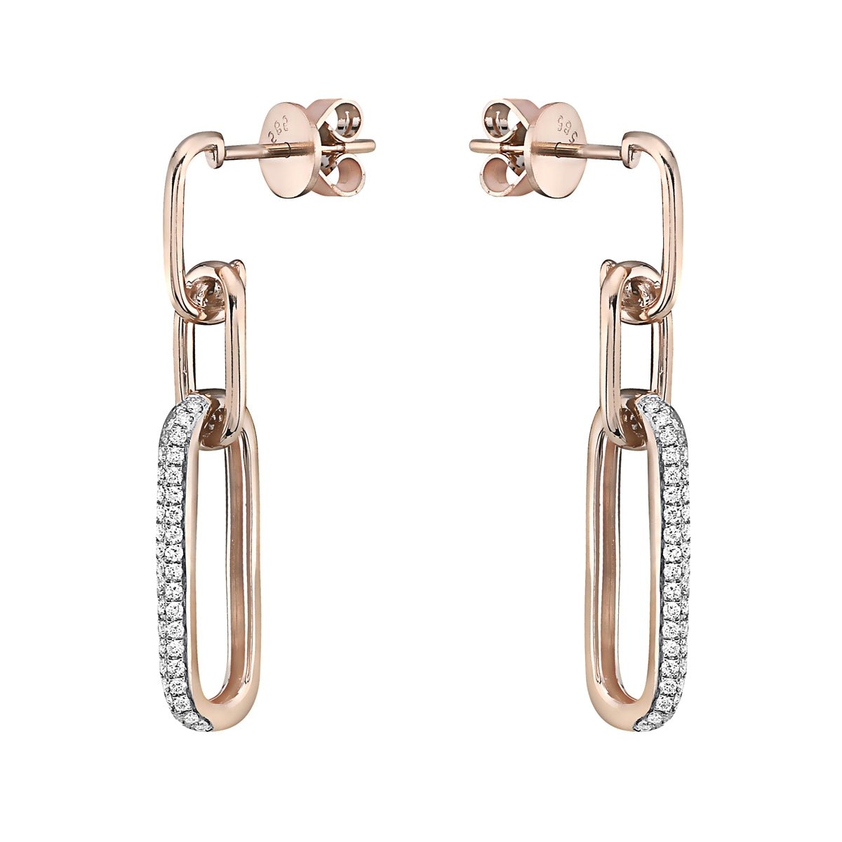 Rose Gold Dangle Diamond Paperclip Earrings