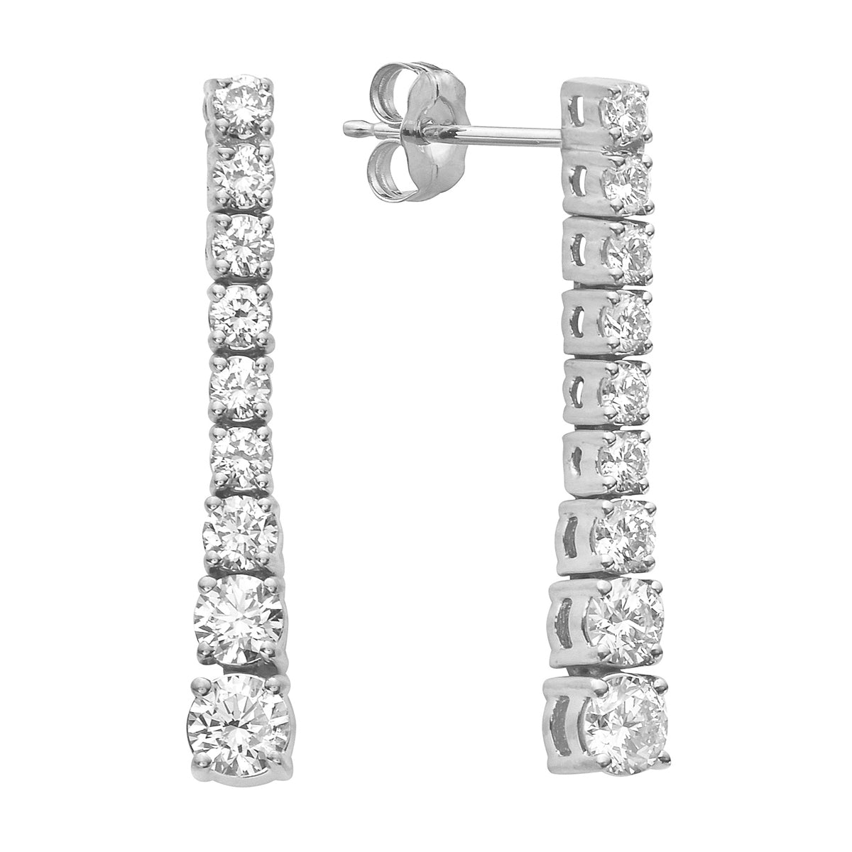 14K White Gold Single Row Drop Diamond Earrings - Small