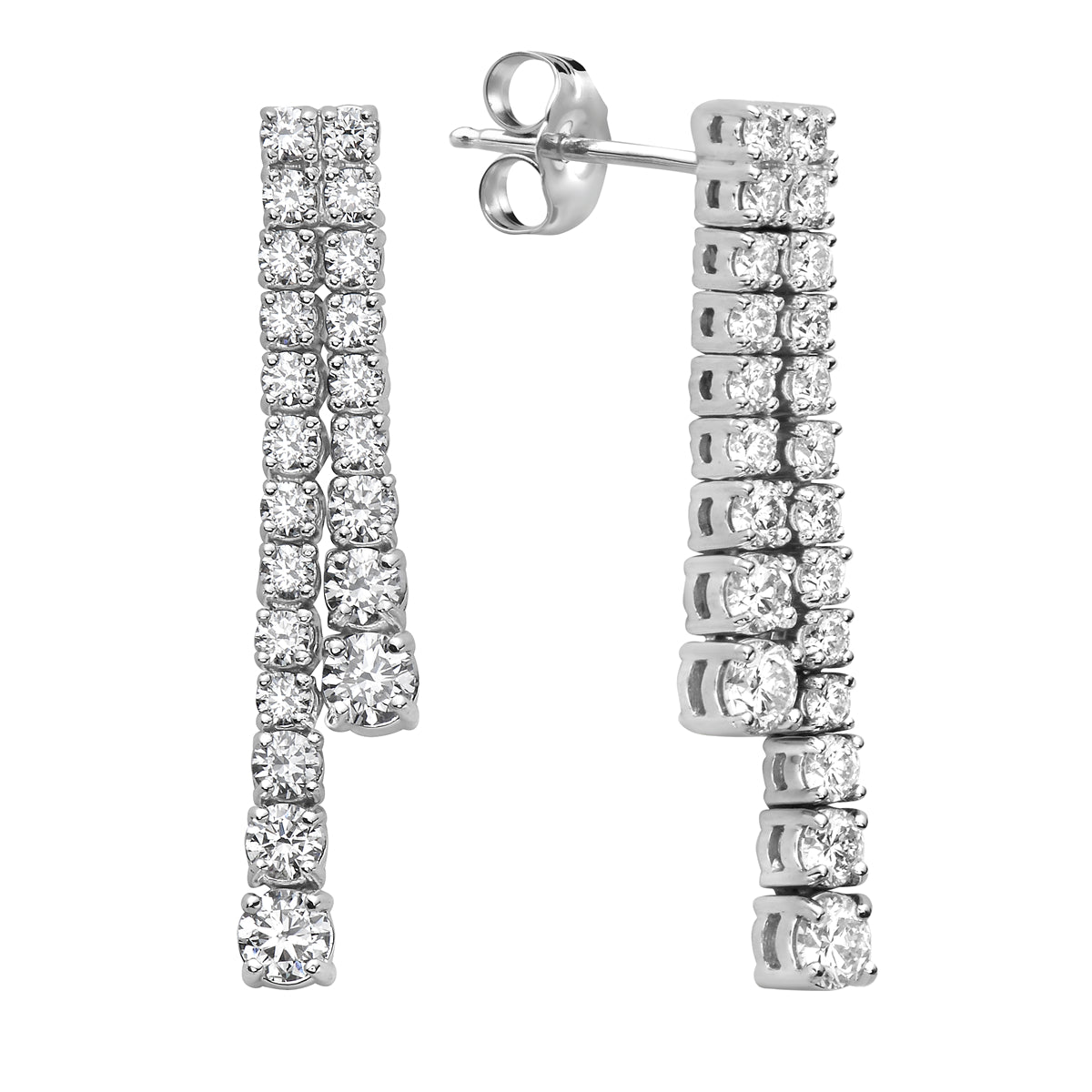 3.83CT White Gold Double Row Drop Diamond Earrings