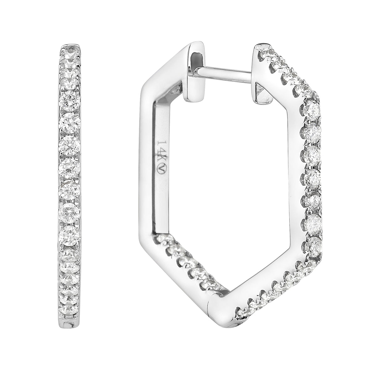White Gold Hexagon Diamond Hoop Earrings