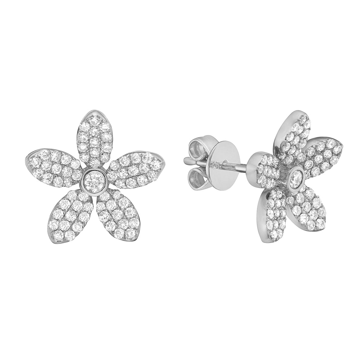 14K White Gold Diamond Flower Studs