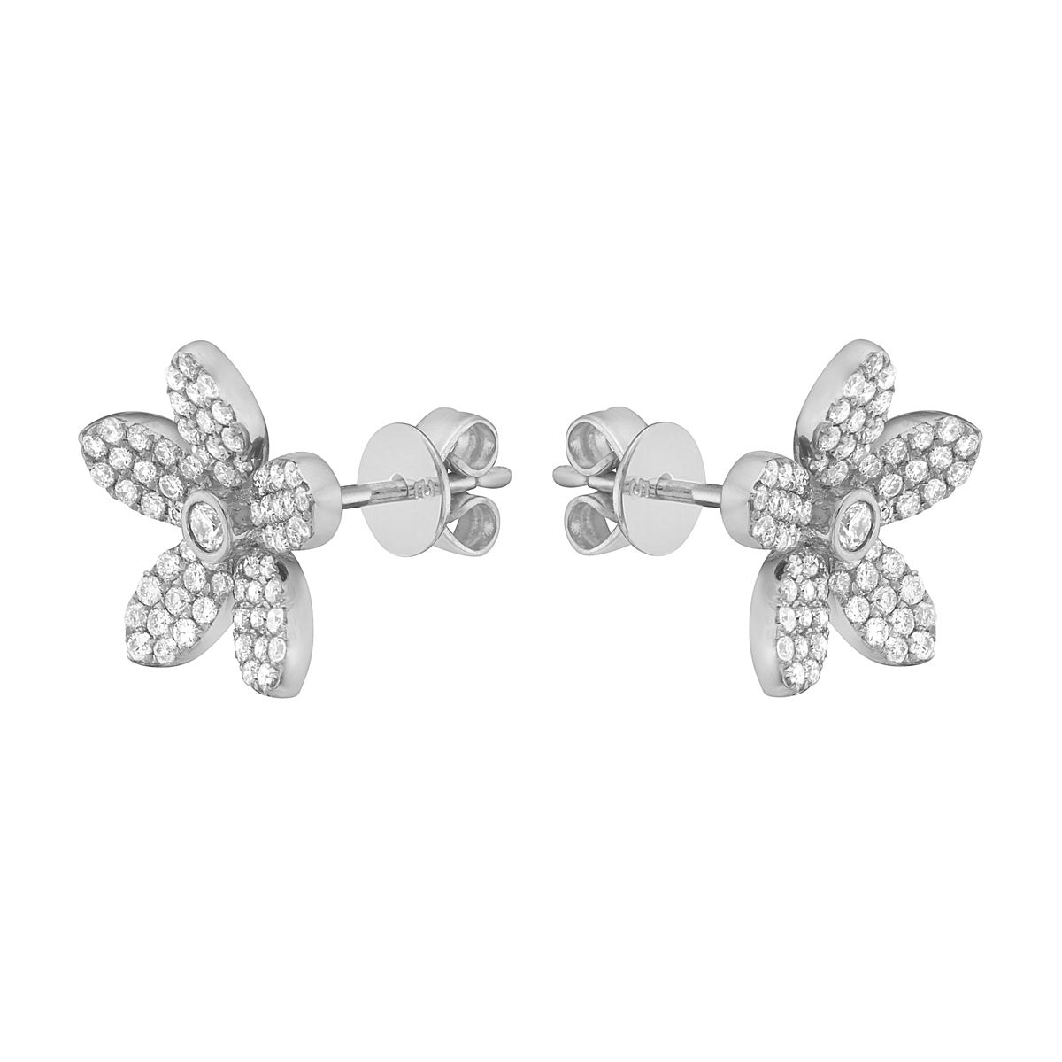 14K White Gold Diamond Flower Studs