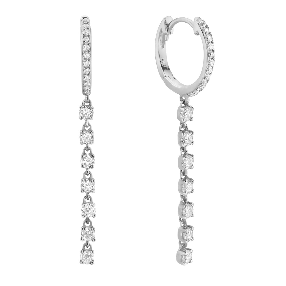 White Gold Round Diamond Hoop Dangle Earrings