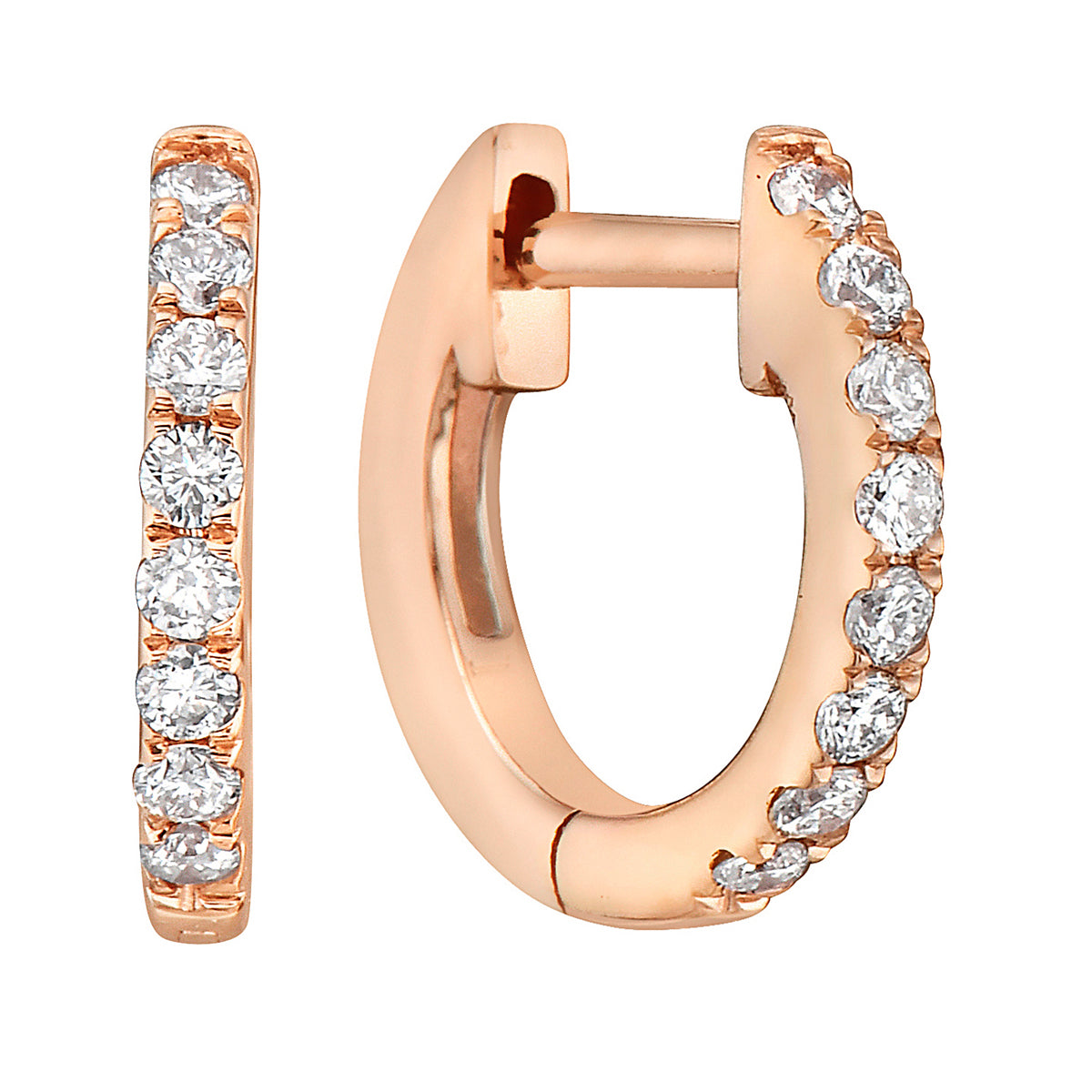 0.11 CT Rose Gold 10mm Diamond Huggie Earrings - Small