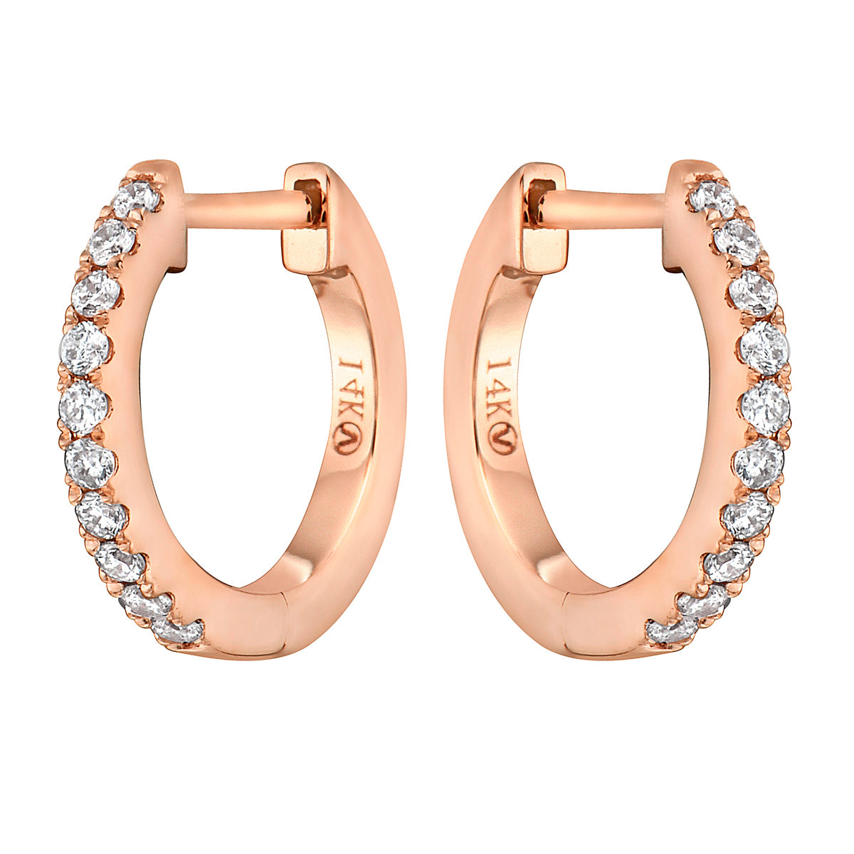 0.14 CT Rose Gold 12mm Diamond Huggie Earrings - Small