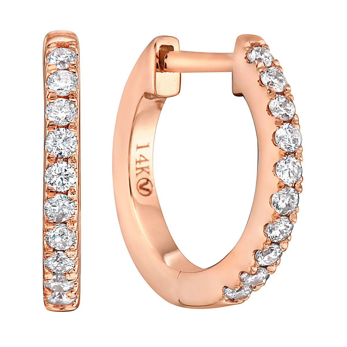 0.14 CT Rose Gold 12mm Diamond Huggie Earrings - Small