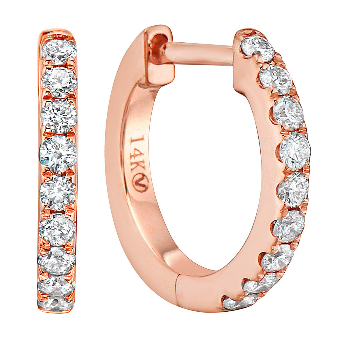 0.20 CT Rose Gold 12mm Diamond Huggie Earrings - Medium