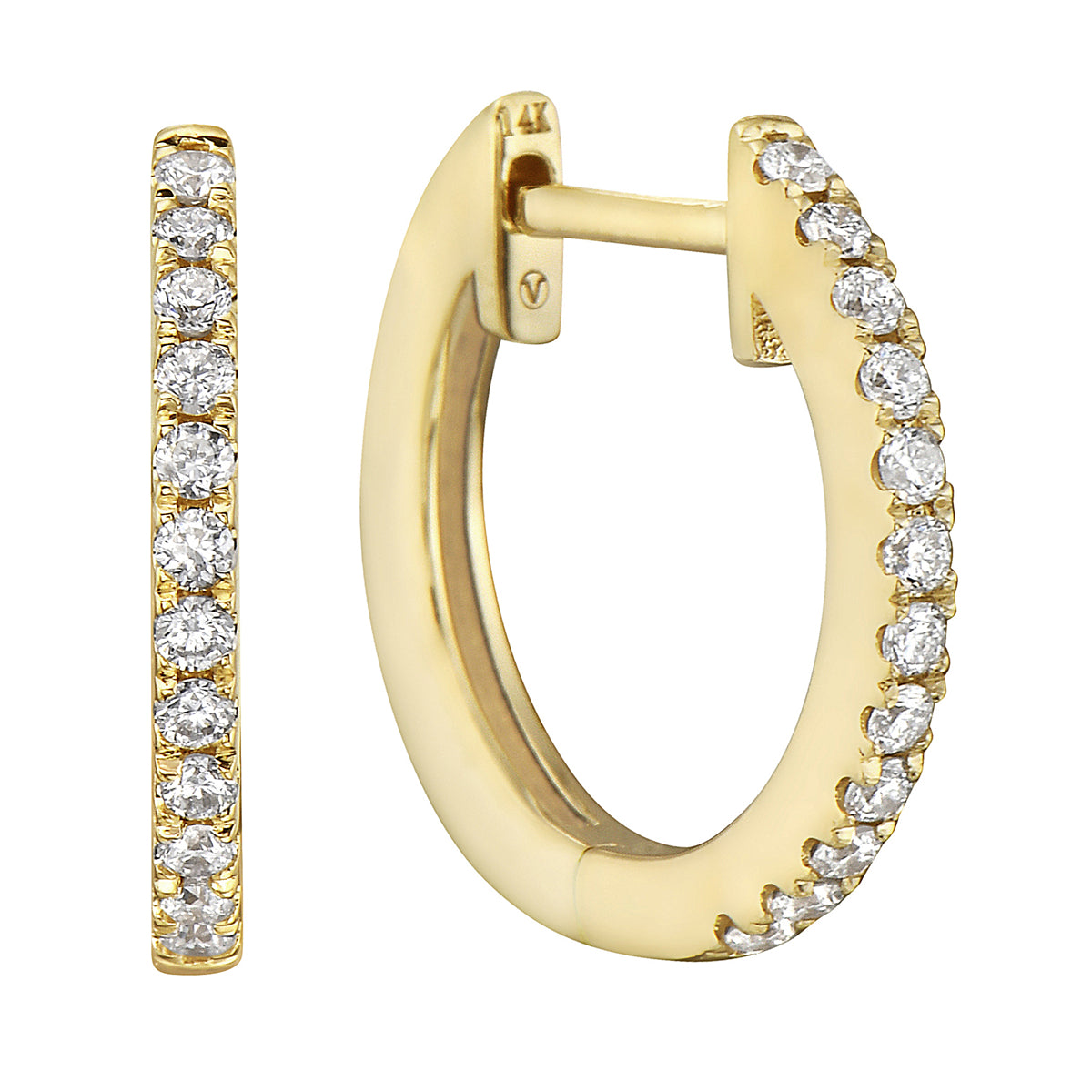 0.17 CT Yellow Gold 14mm Diamond Huggie Earrings - Small