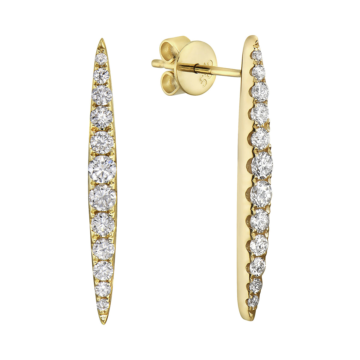 Yellow Gold Surfboard Diamond Drop Earrings