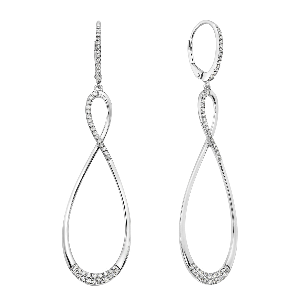 White Gold Swirl Diamond Drop Earrings