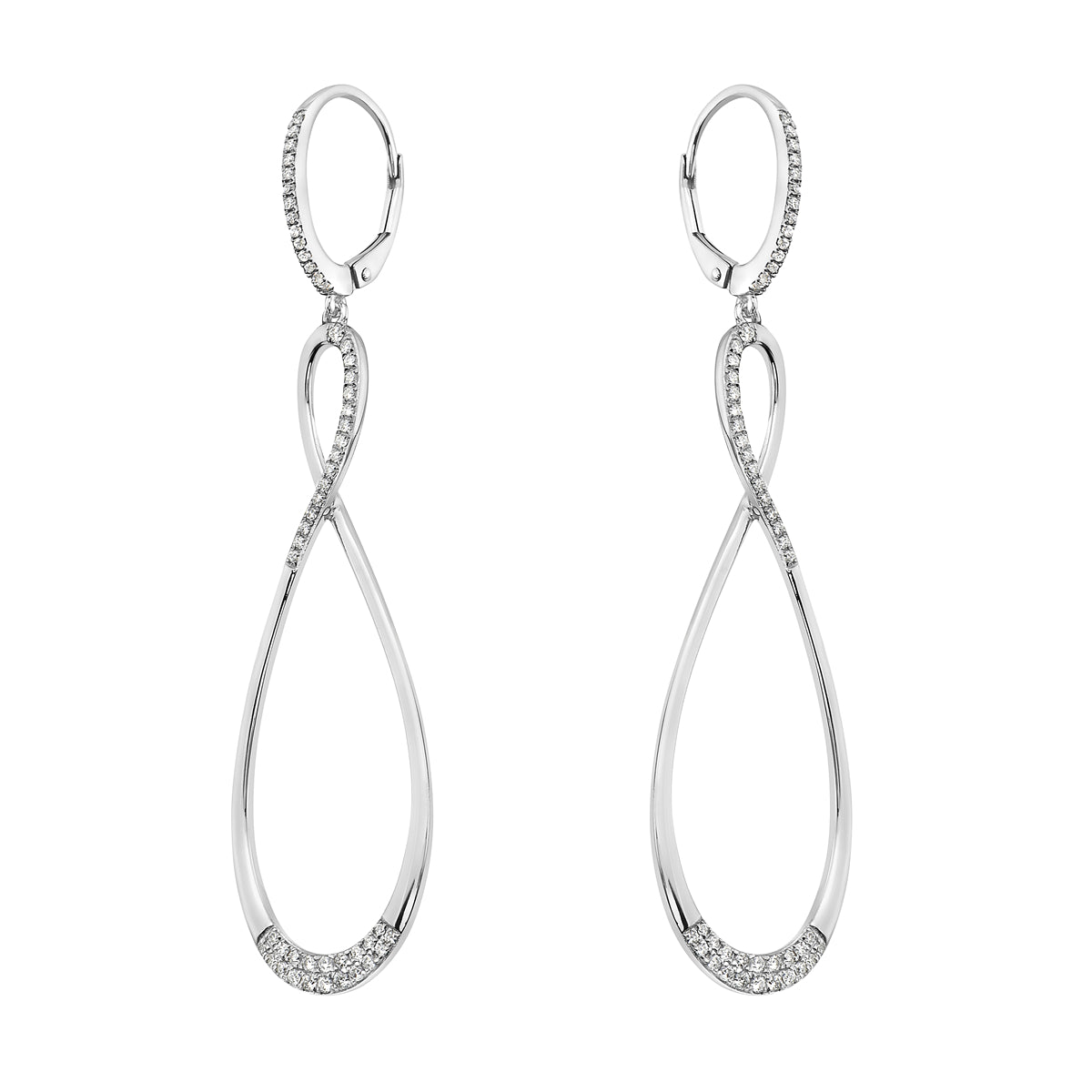 White Gold Swirl Diamond Drop Earrings