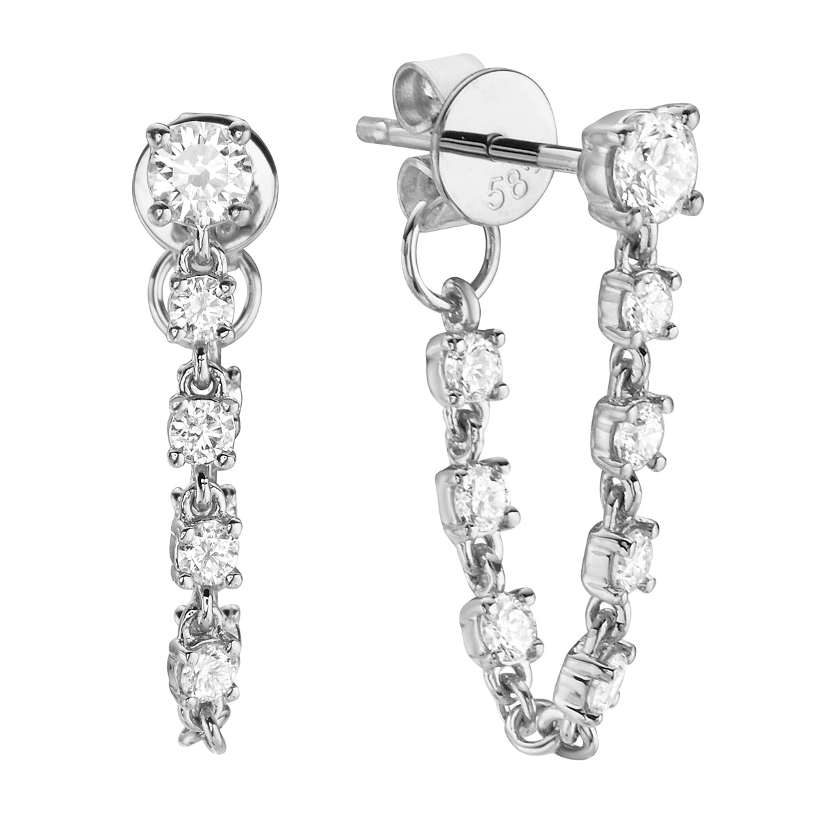 White Gold Chain Hoop Dangle Diamond Earrings