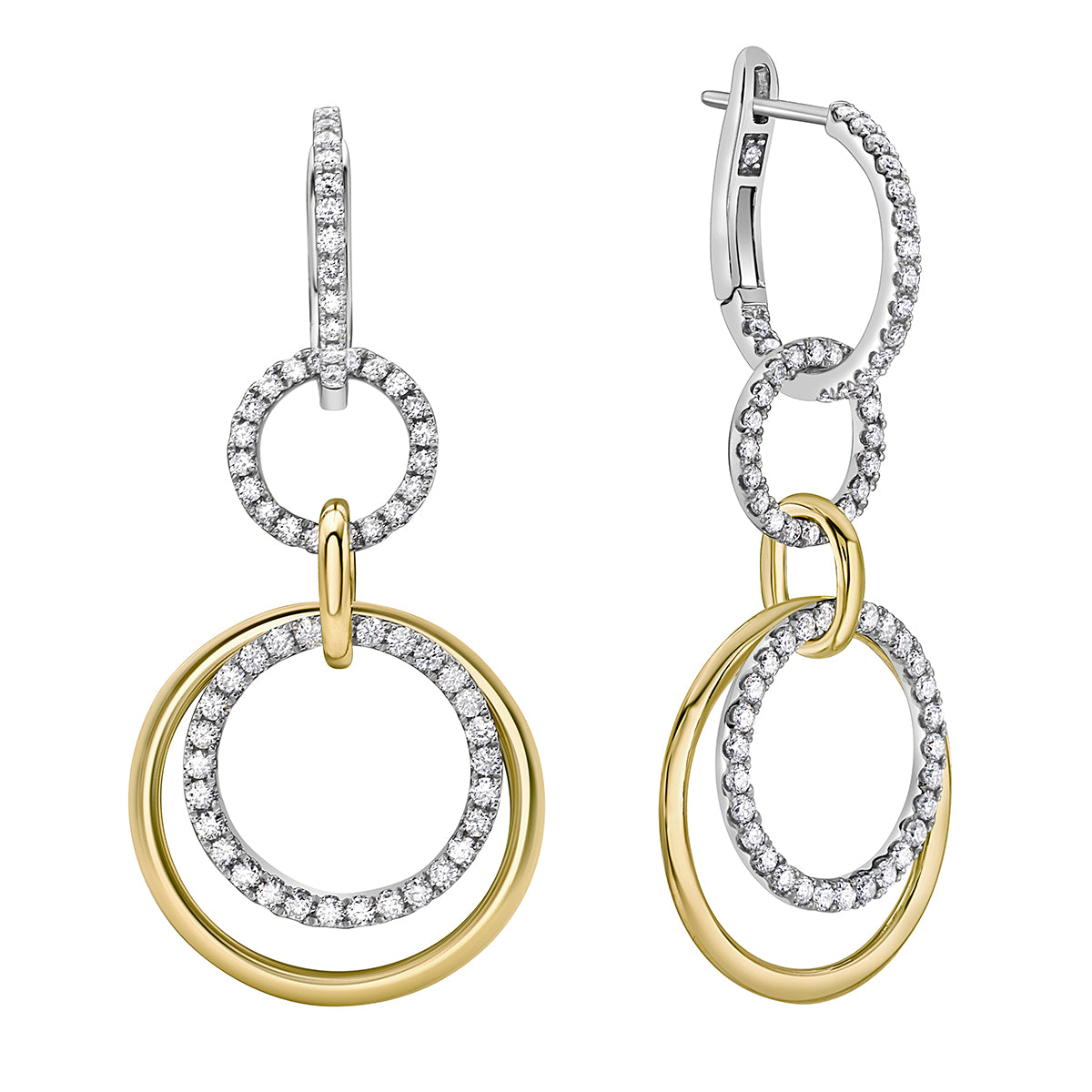 14K White Gold Multi Hoop Dangle Earrings