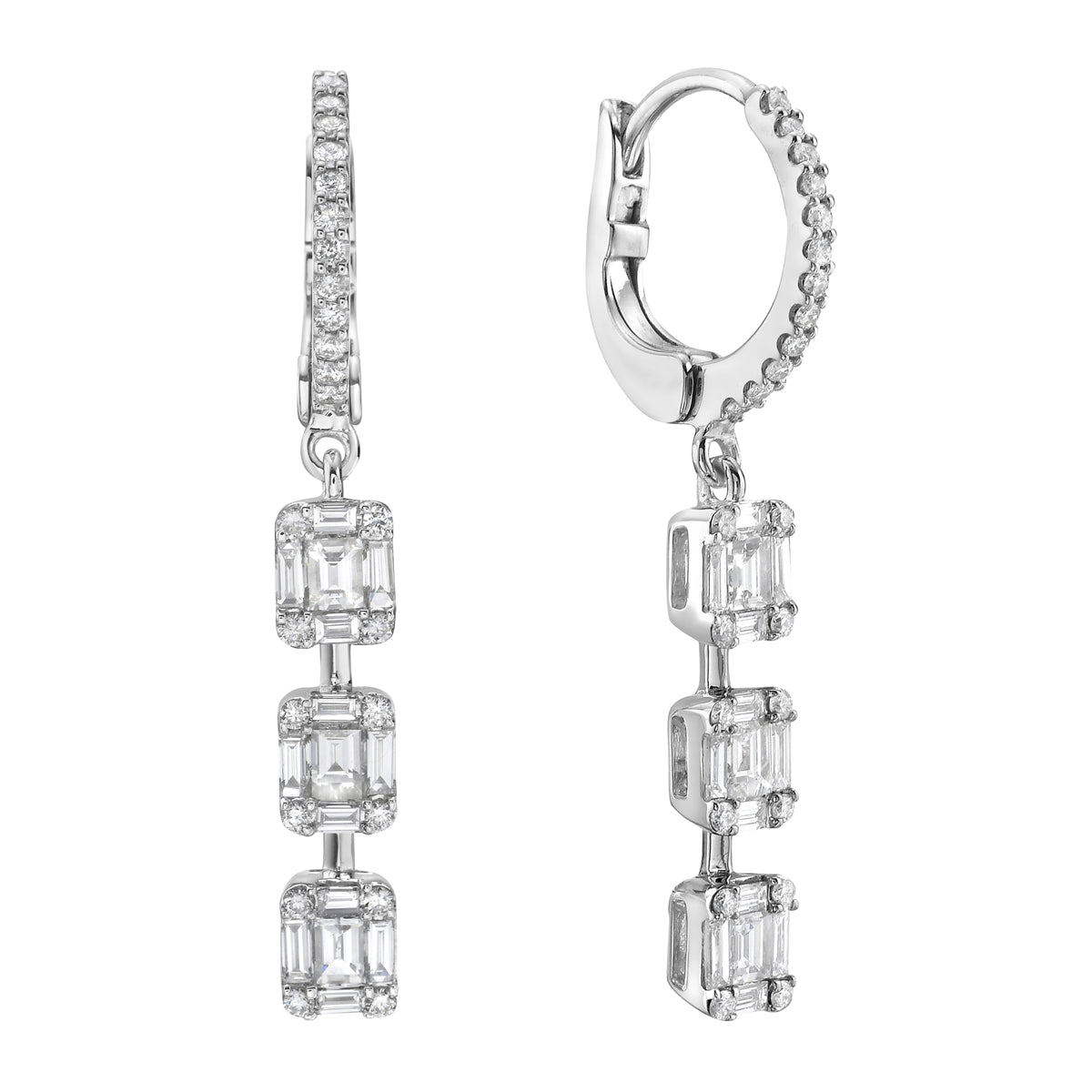 Earrings 14KW/3.75G 48RD-0.24CT 30BD-0.75CT