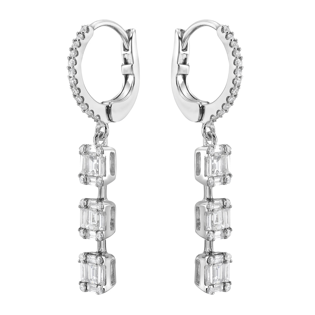 Earrings 14KW/3.75G 48RD-0.24CT 30BD-0.75CT