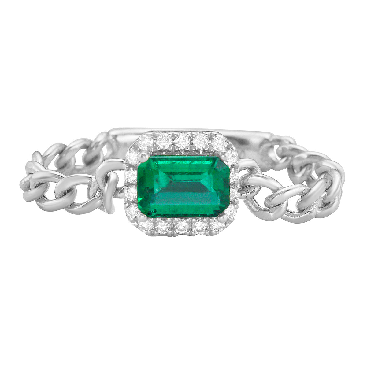 Ring 14KW/1.7G 1EMER-0.41CT 18RD-0.09CT