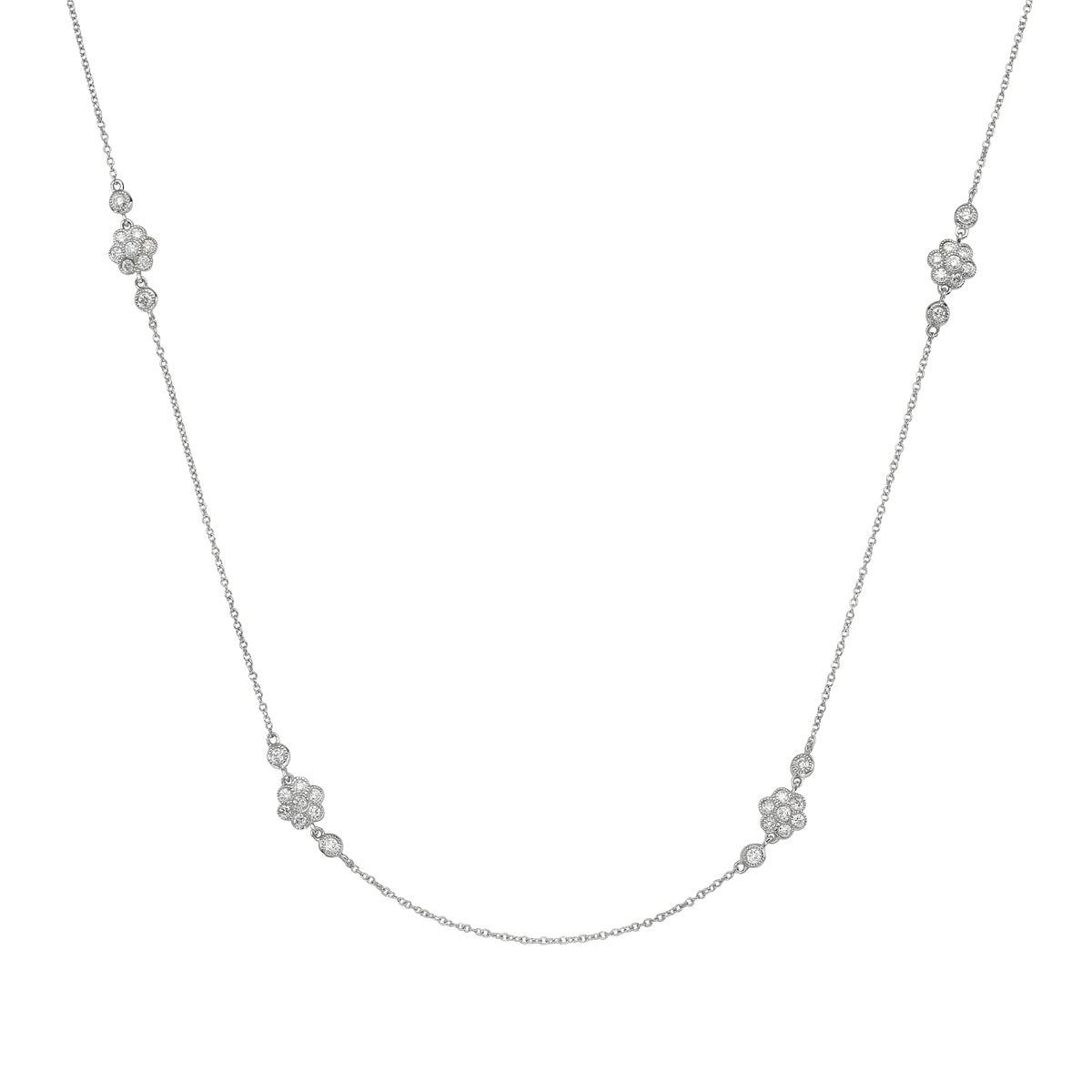 14K White Gold Multi Flower Link Necklace