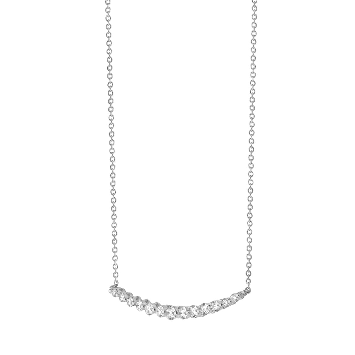 White Gold Round Diamond Curved Single Row Bar Pendant