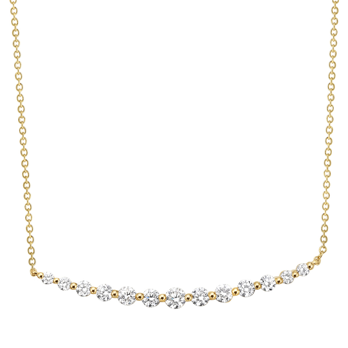 Yellow Gold Round Diamond Curved Single Row Bar Pendant