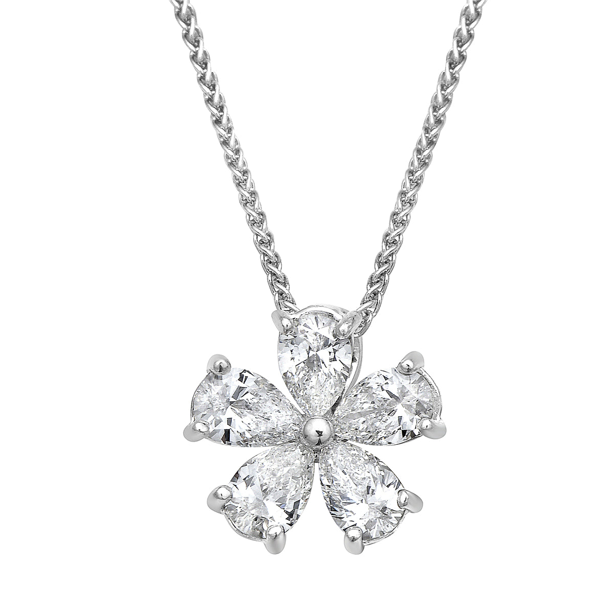 Five Petal White Gold Diamond Flower Pendant