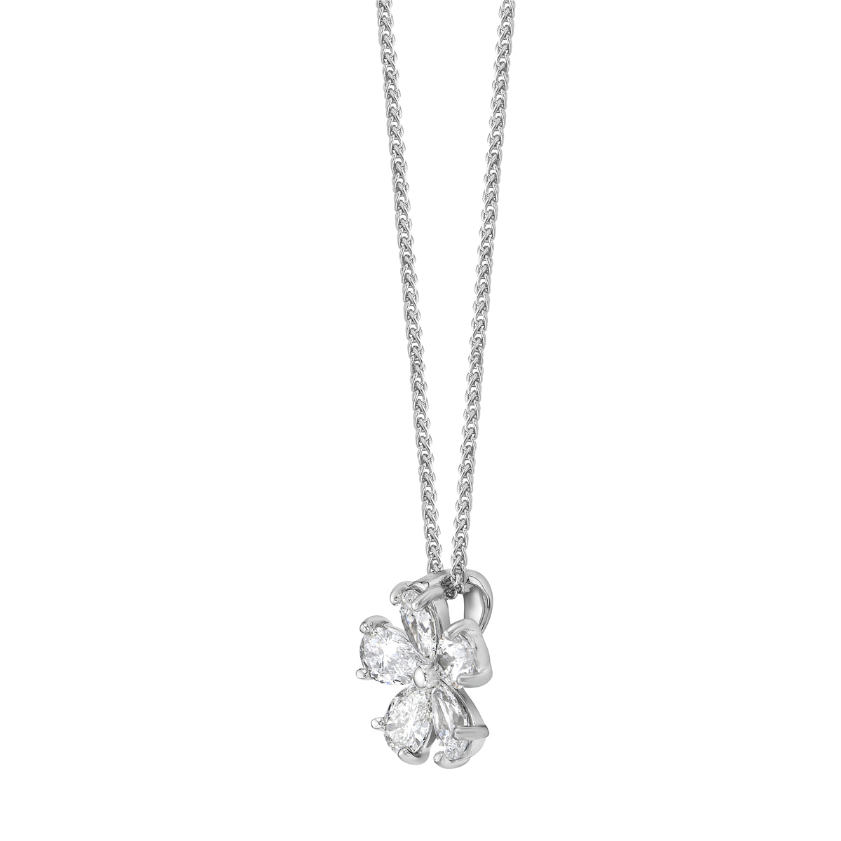 Five Petal White Gold Diamond Flower Pendant