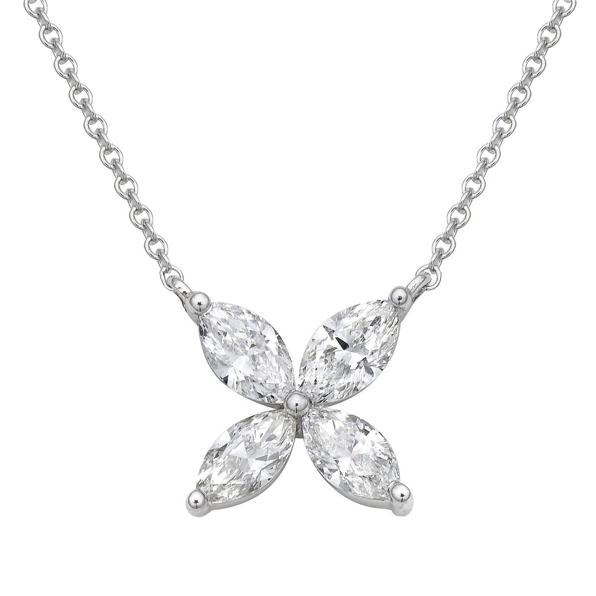 Four Petal White Gold Diamond Flower Pendant