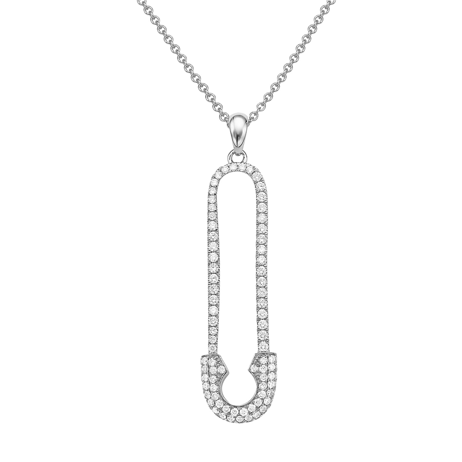 14K White Gold Diamond Paperclip Pendant