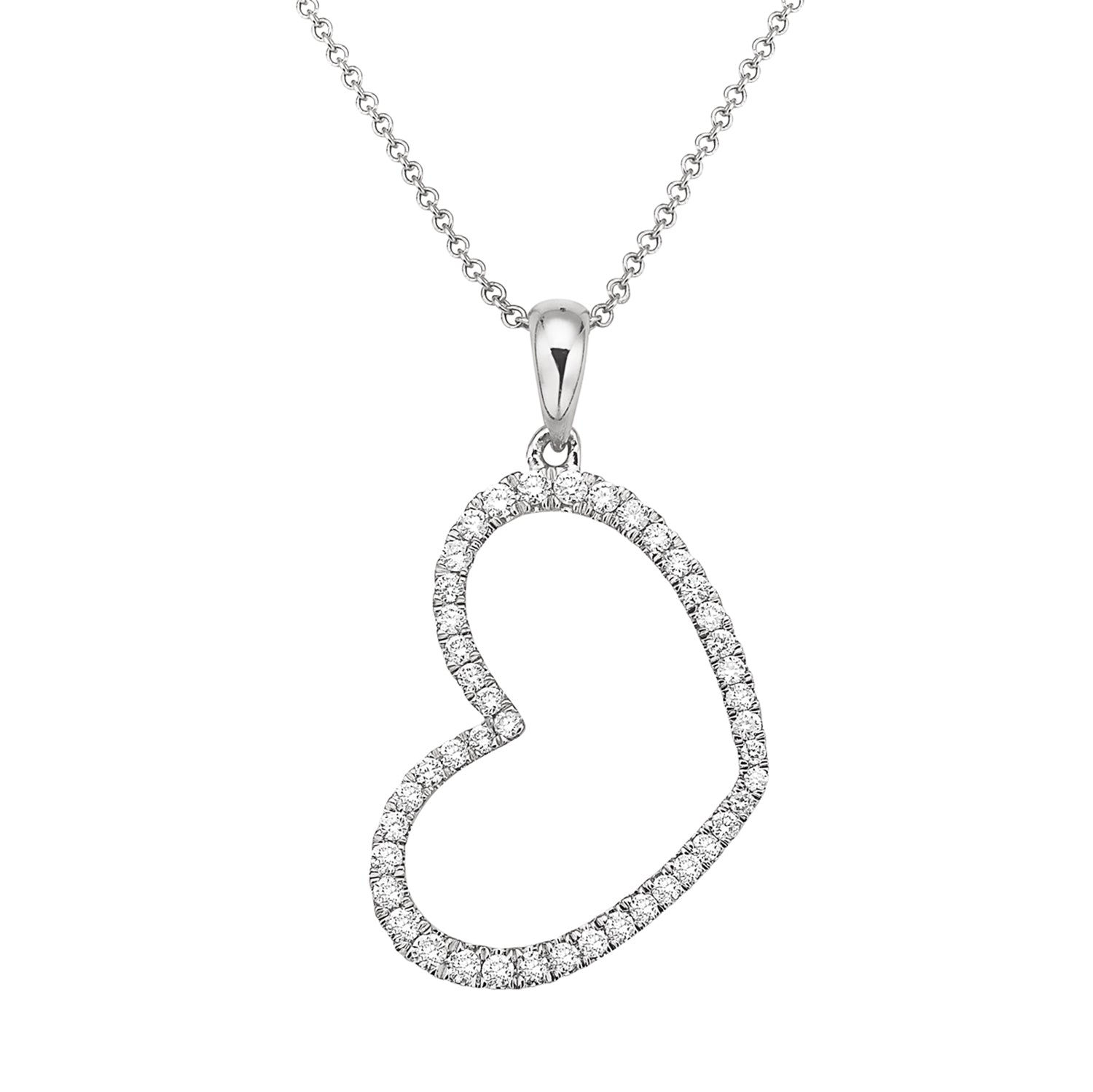 14K White Gold Open Diamond Heart Pendant