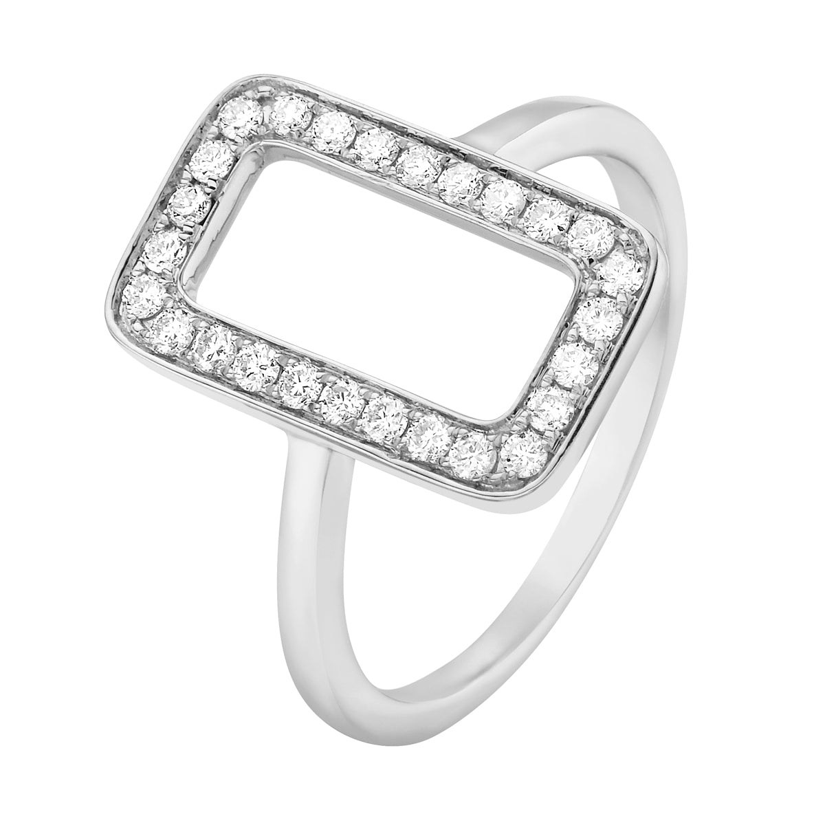 14K White Gold Diamond Rectangle Ring