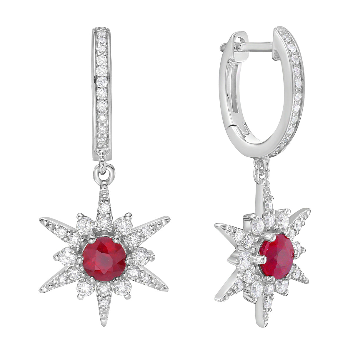 Earrings 14KW/2.7G 2RUBY-0.69CT 58RD-0.44CT