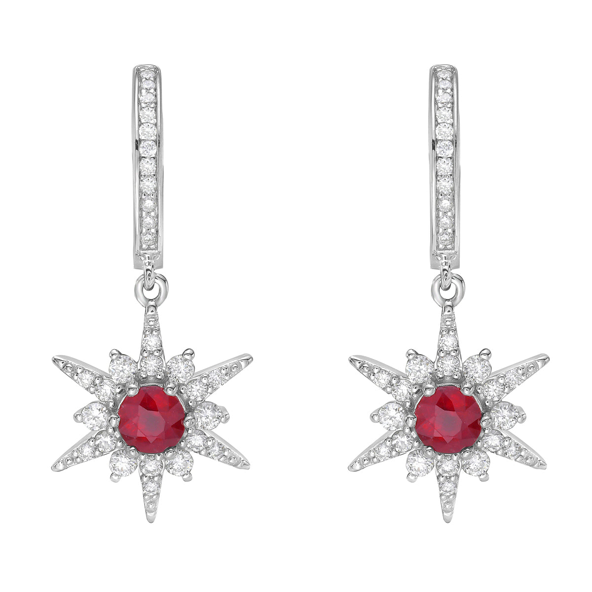 Earrings 14KW/2.7G 2RUBY-0.69CT 58RD-0.44CT