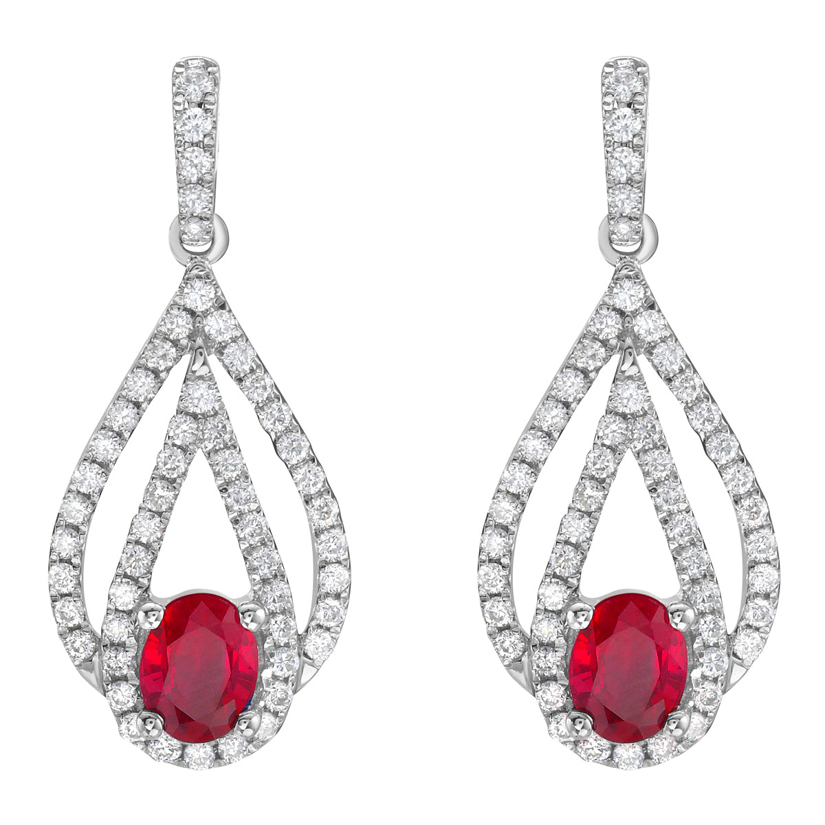 Earrings 14KW/2.4G 2RUBY-0.78CT 104RD-0.48CT