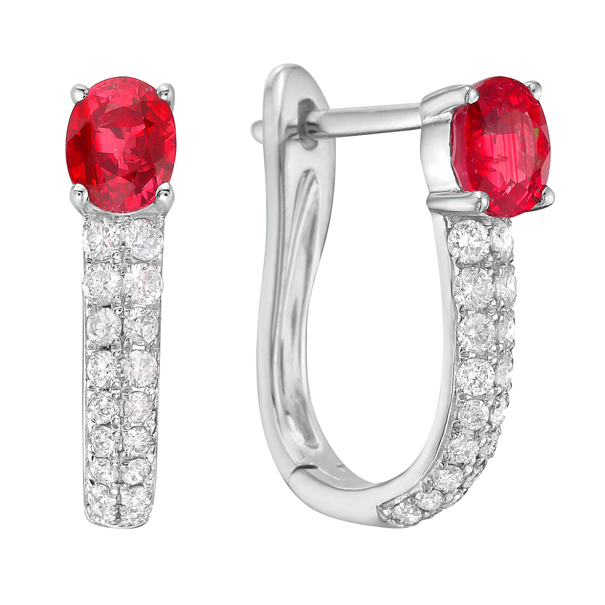 Earrings 14KW/2.6G 2RUBY-0.82CT 36RD-0.32CT