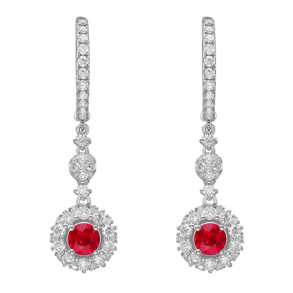 Earrings 14KW/5.21G 2RUBY-1.14CT 90RD-2.62CT